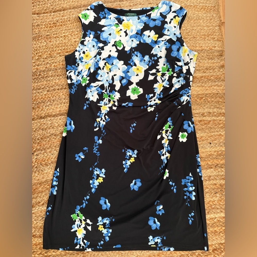 Lauren Ralph Lauren 24W Black & White Floral Stretchy Sleeveless Dress